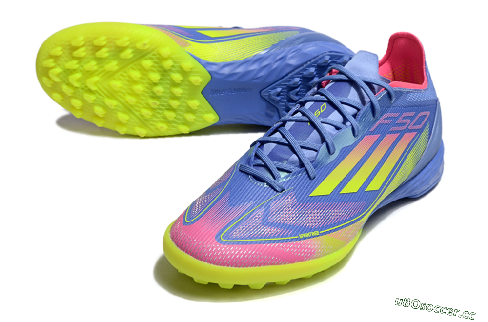 Men's Adidas F50 Pro TF Artificial Turf Low-Tops Football Shoes - Blue/Yellow/Pink 3