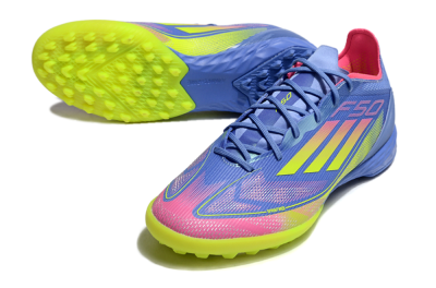 Men's Adidas F50 Pro TF Artificial Turf Low-Tops Football Shoes - Blue/Yellow/Pink