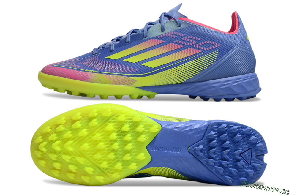Men's Adidas F50 Pro TF Artificial Turf Low-Tops Football Shoes - Blue/Yellow/Pink 1