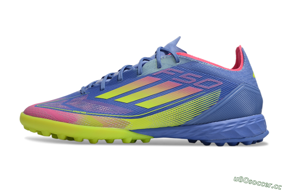 Men's Adidas F50 Pro TF Artificial Turf Low-Tops Football Shoes - Blue/Yellow/Pink 0