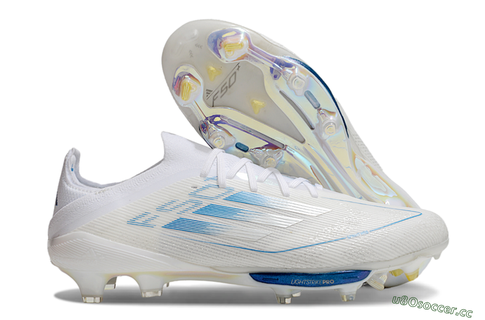 Men's Adidas F50+ Elite Lightstrike Pro FG Firm Ground Low-Tops Football Boots - Beige/White/Blue 2