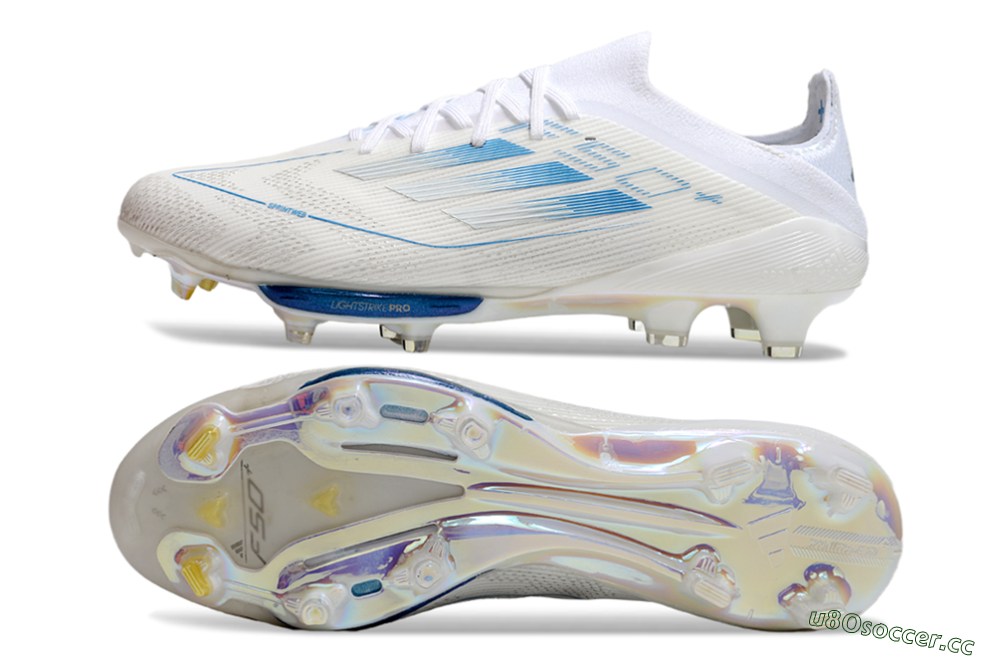 Men's Adidas F50+ Elite Lightstrike Pro FG Firm Ground Low-Tops Football Boots - Beige/White/Blue 1