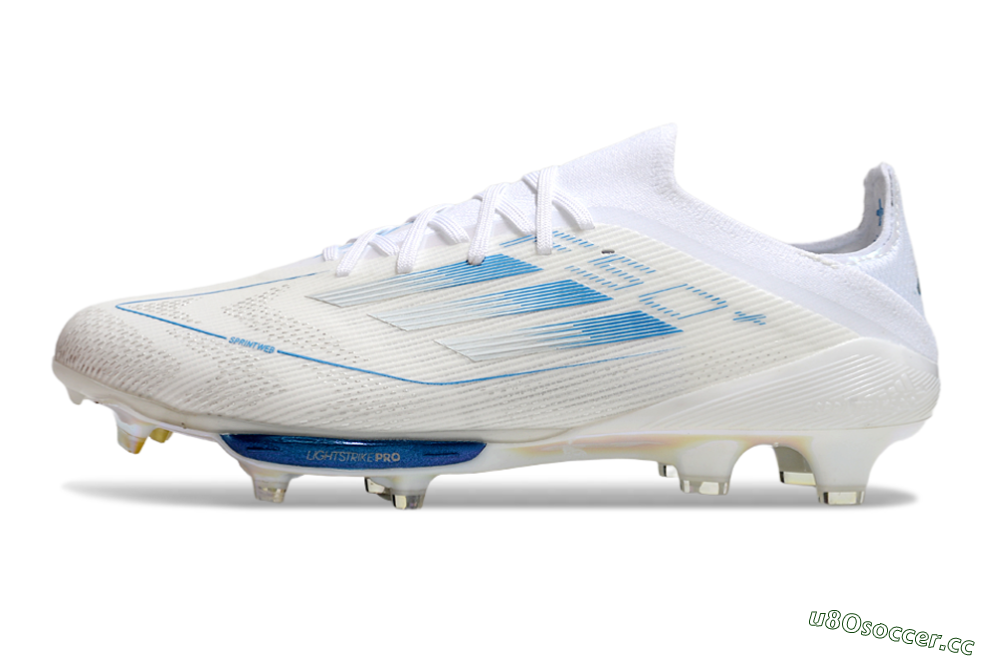Men's Adidas F50+ Elite Lightstrike Pro FG Firm Ground Low-Tops Football Boots - Beige/White/Blue 0
