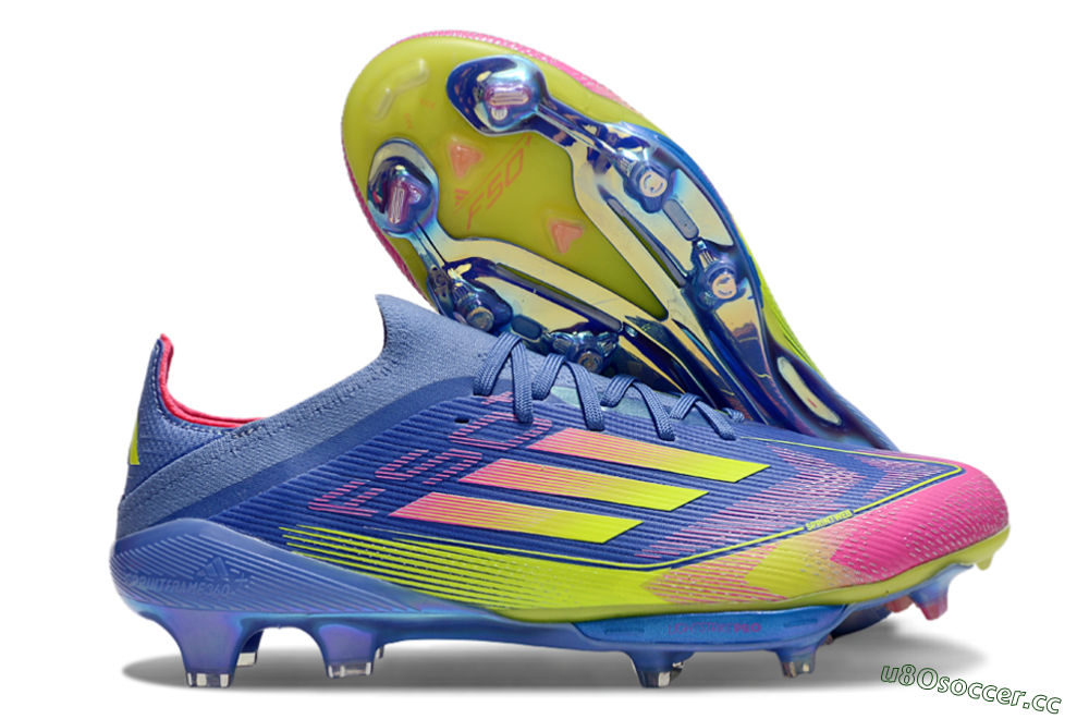 Men's Adidas F50+ Elite Lightstrike Pro FG Firm Ground Low-Tops Football Boots - Blue/Yellow/Pink 2