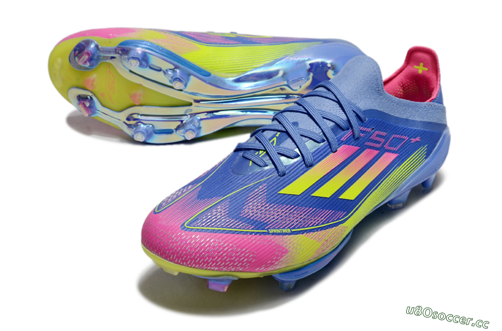 Men's Adidas F50+ Elite Lightstrike Pro FG Firm Ground Low-Tops Football Boots - Blue/Yellow/Pink 3