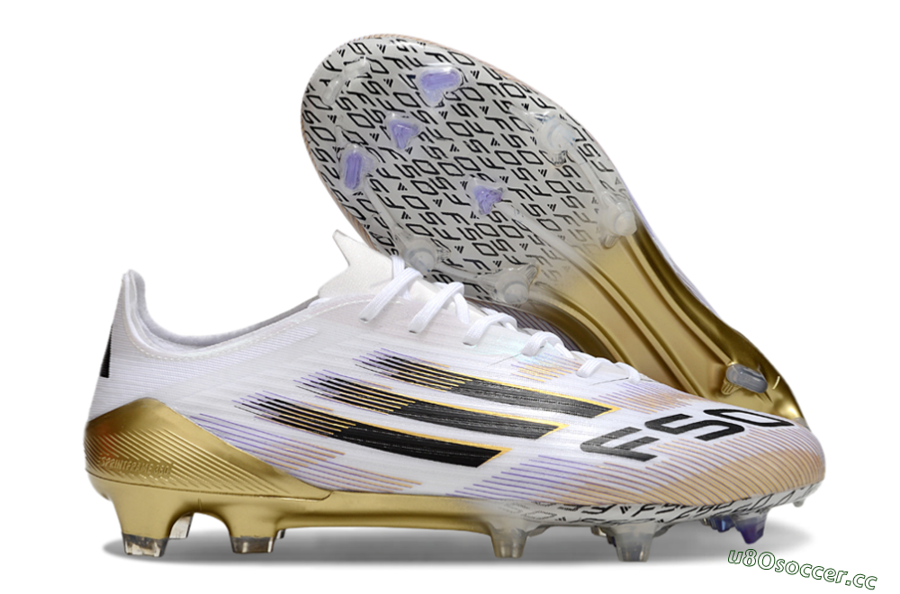 Men's Adidas F50 Elite FG Firm Ground Low-Tops Football Boots - White/Black/Gold 2