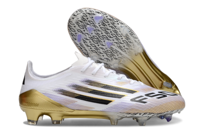 Men's Adidas F50 Elite FG Firm Ground Low-Tops Football Boots - White/Black/Gold