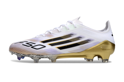 Men's Adidas F50 Elite FG Firm Ground Low-Tops Football Boots - White/Black/Gold