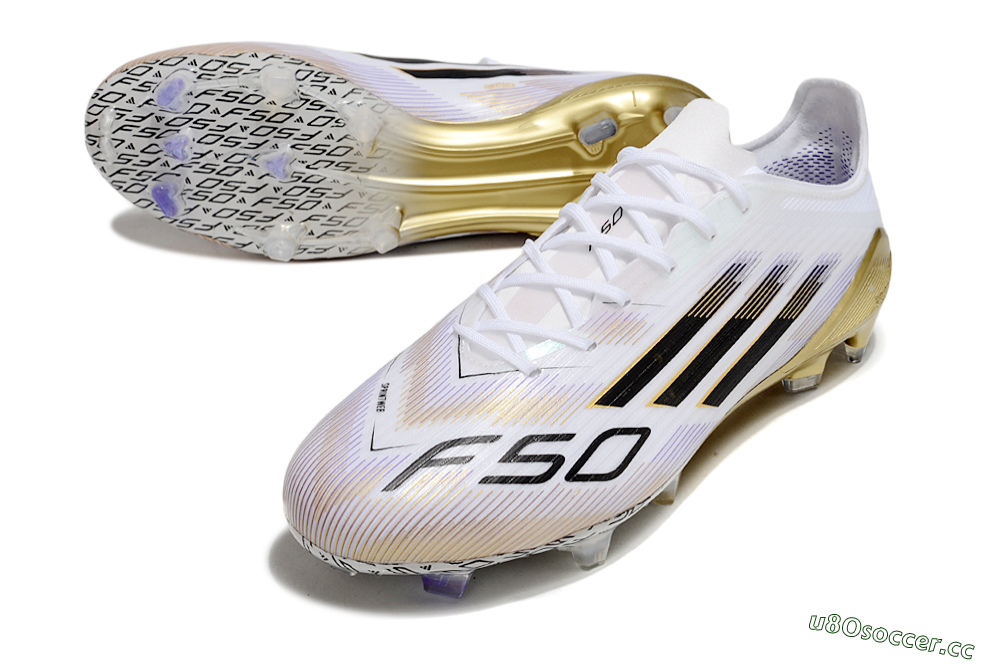 Men's Adidas F50 Elite FG Firm Ground Low-Tops Football Boots - White/Black/Gold 3