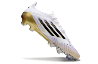 Men's Adidas F50 Elite FG Firm Ground Low-Tops Football Boots - White/Black/Gold