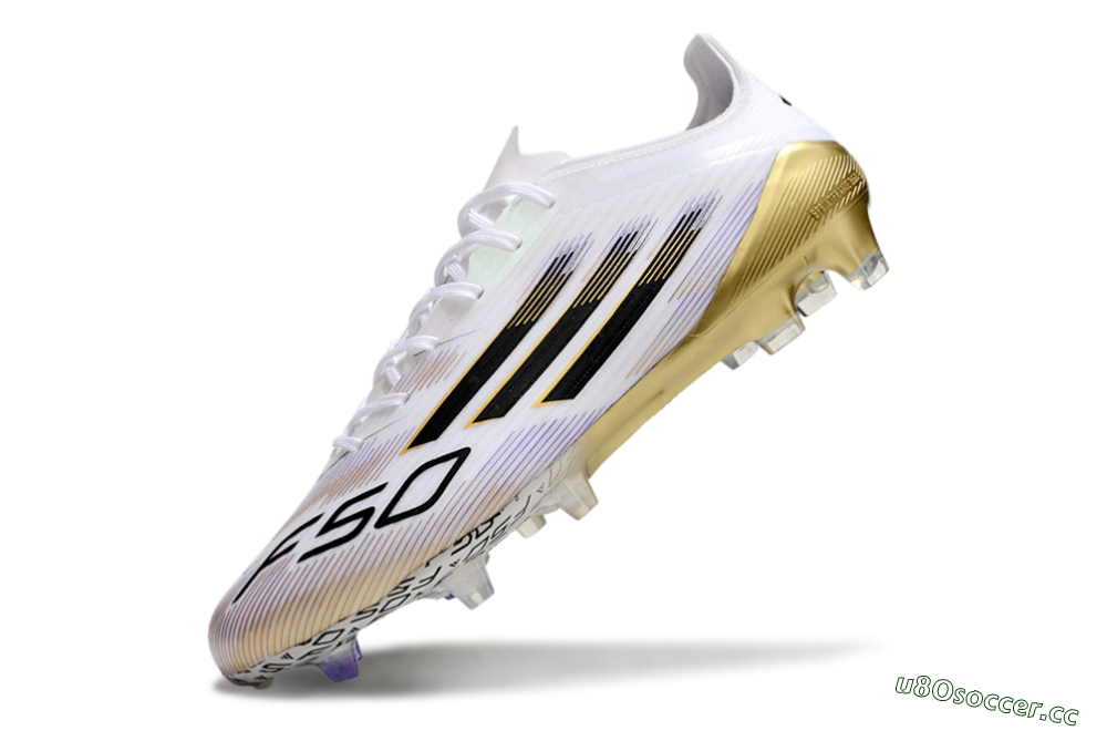 Men's Adidas F50 Elite FG Firm Ground Low-Tops Football Boots - White/Black/Gold 5