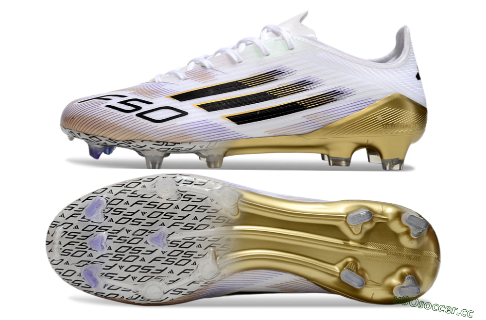 Men's Adidas F50 Elite FG Firm Ground Low-Tops Football Boots - White/Black/Gold 1