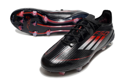 Men's Adidas F50 Elite FG Firm Ground Low-Tops Football Boots - Black/Silver/Red