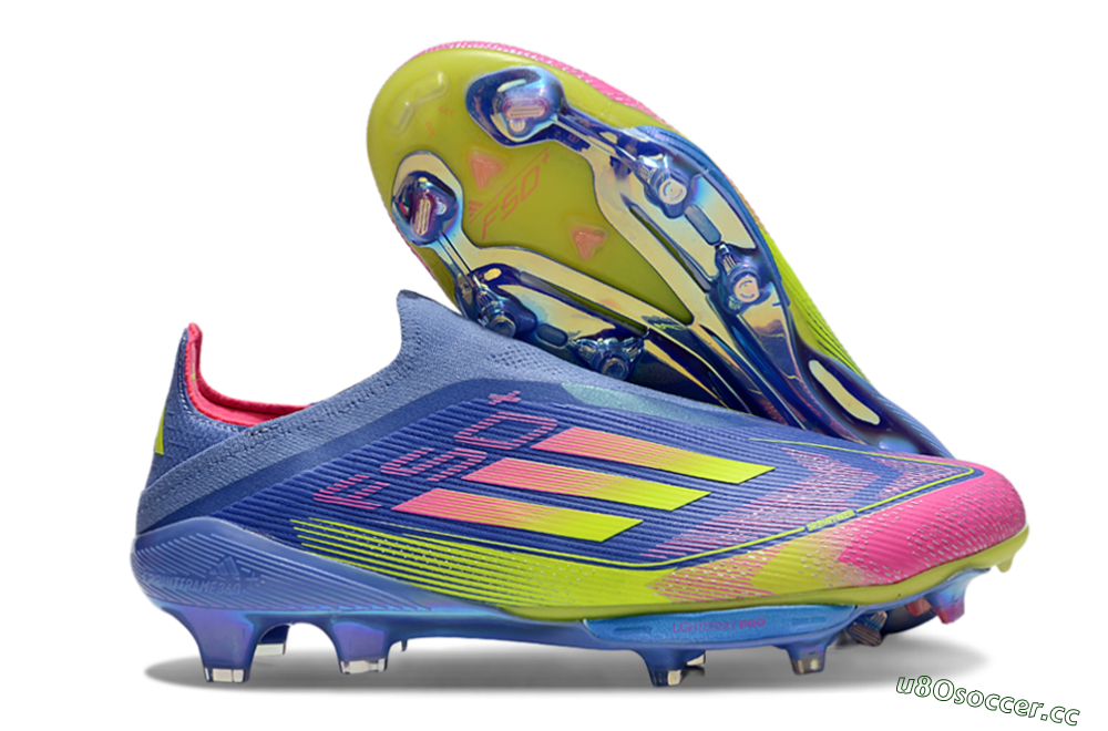 Men's Adidas F50+ Elite Lightstrike Pro FG Firm Ground Low-Tops Football Boots - Blue/Yellow/Pink 2
