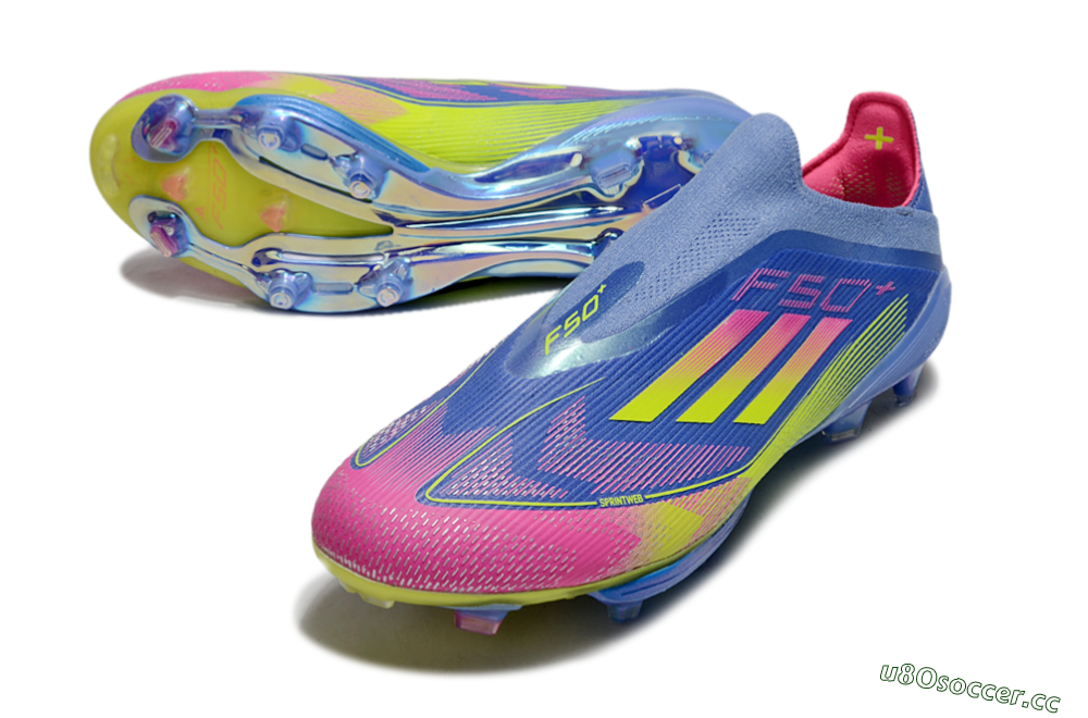 Men's Adidas F50+ Elite Lightstrike Pro FG Firm Ground Low-Tops Football Boots - Blue/Yellow/Pink 3