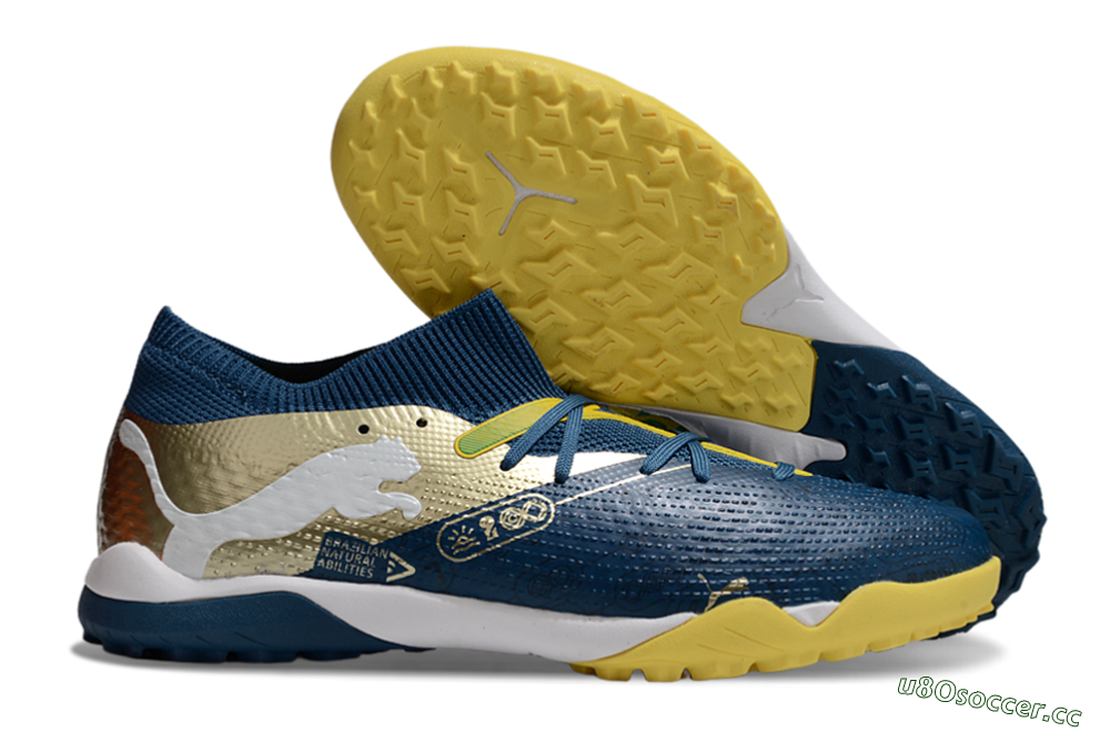 Men's Puma Future 7 Ultimate TF Artificial Turf Low-Tops Football Shoes - Blue/White/Gold 2