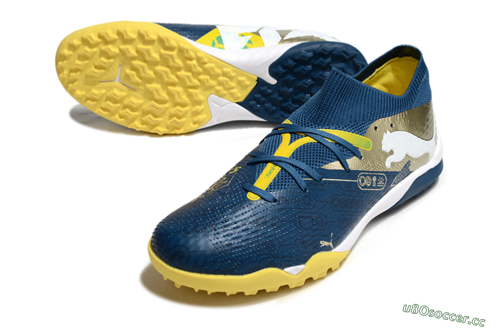 Men's Puma Future 7 Ultimate TF Artificial Turf Low-Tops Football Shoes - Blue/White/Gold 3