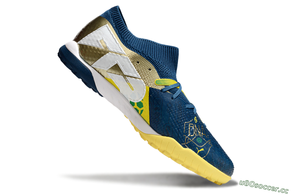 Men's Puma Future 7 Ultimate TF Artificial Turf Low-Tops Football Shoes - Blue/White/Gold 4
