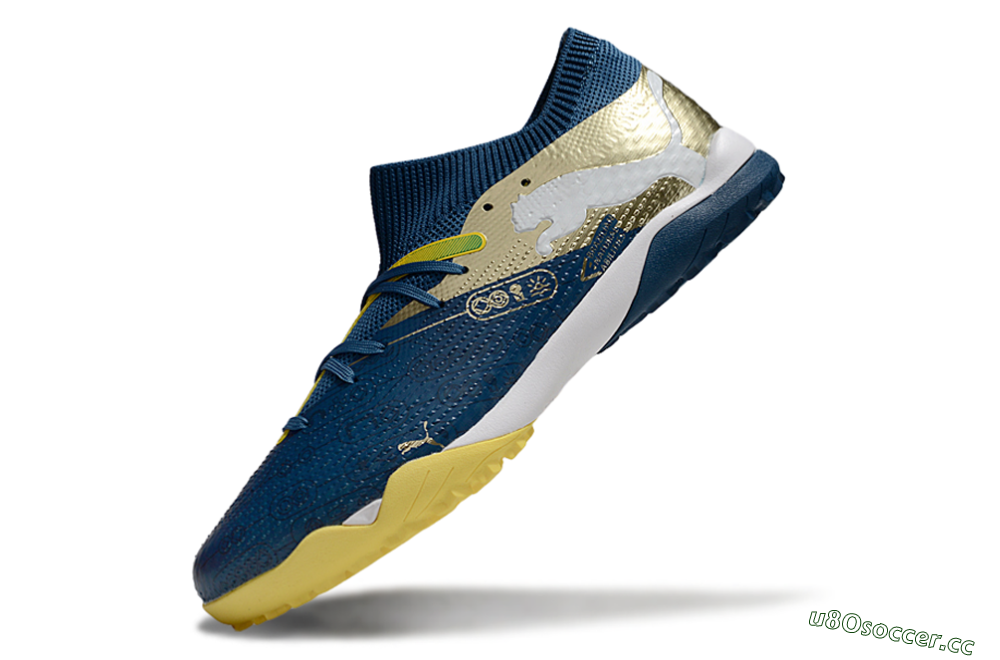 Men's Puma Future 7 Ultimate TF Artificial Turf Low-Tops Football Shoes - Blue/White/Gold 5