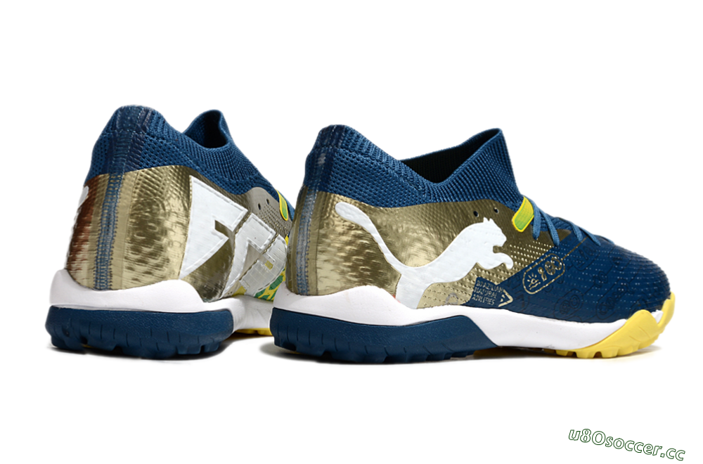 Men's Puma Future 7 Ultimate TF Artificial Turf Low-Tops Football Shoes - Blue/White/Gold 6