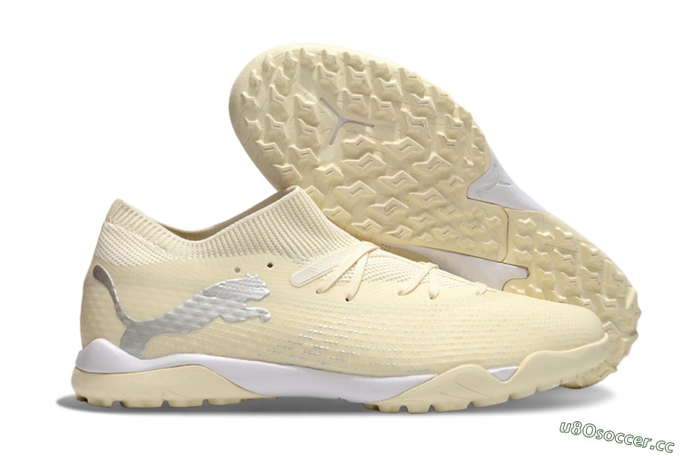 Men's Puma Future 7 Ultimate TF Artificial Turf Low-Tops Football Shoes - Beige/Silver/White 2