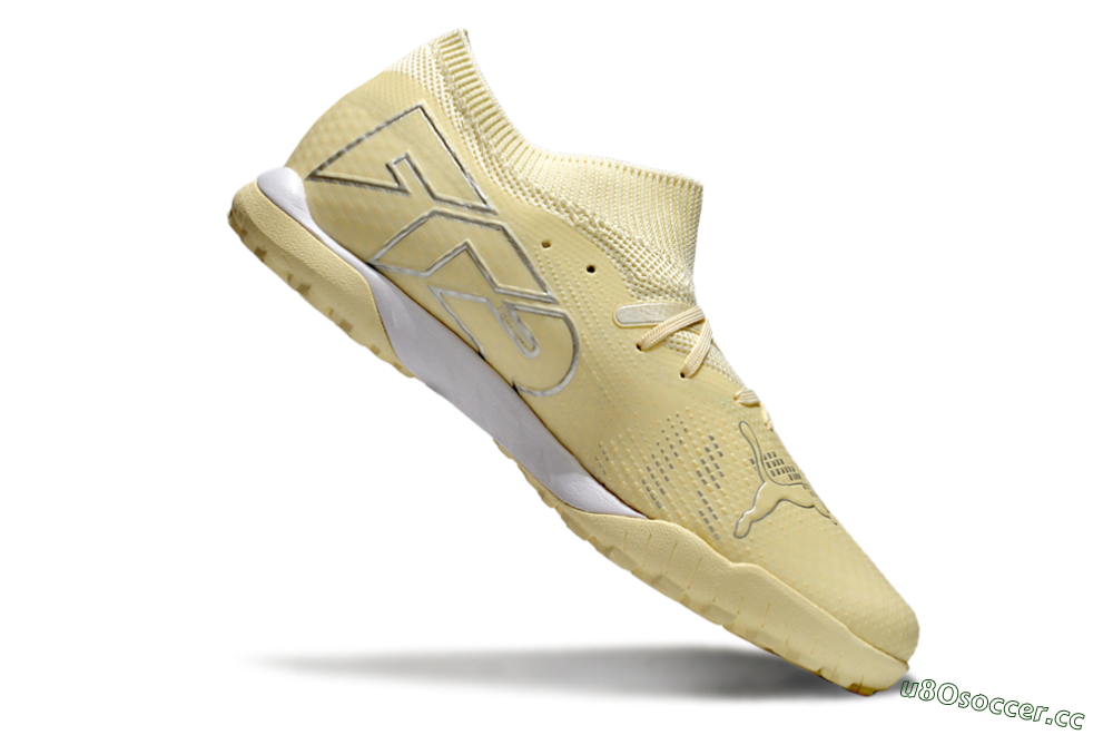 Men's Puma Future 7 Ultimate TF Artificial Turf Low-Tops Football Shoes - Beige/Silver/White 4
