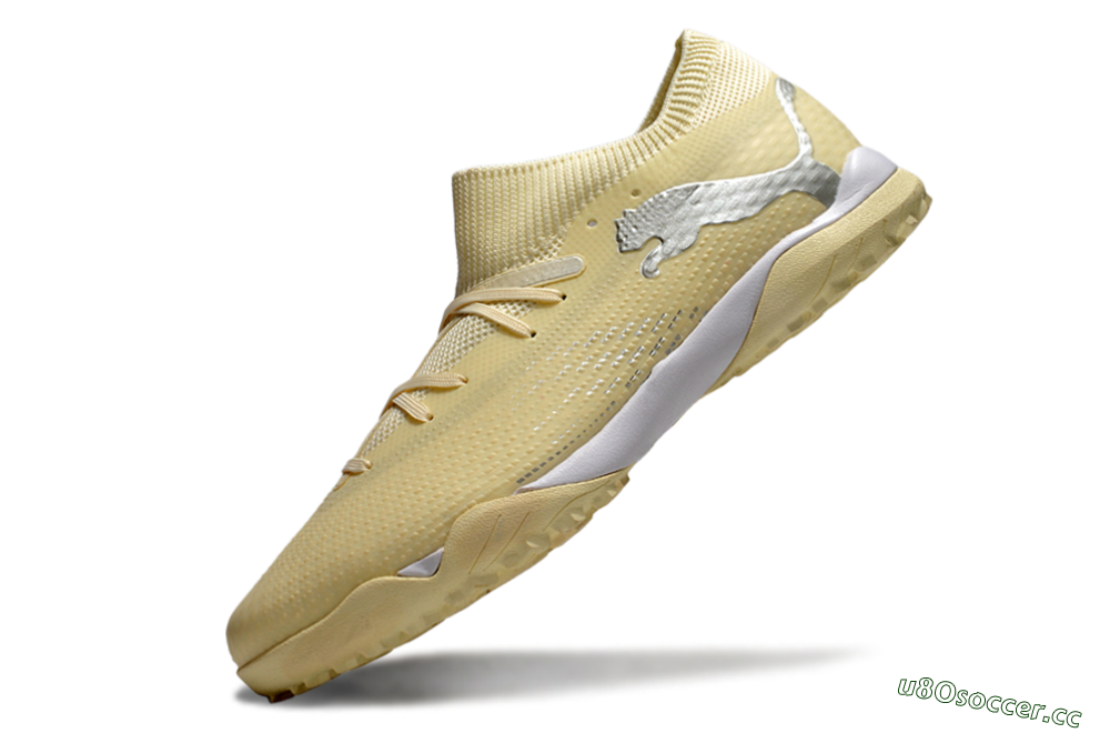 Men's Puma Future 7 Ultimate TF Artificial Turf Low-Tops Football Shoes - Beige/Silver/White 5