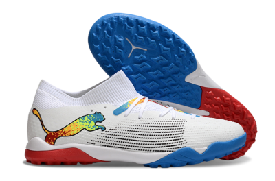 Men's Puma Future 7 Ultimate TF Artificial Turf Low-Tops Football Shoes - White/Yellow/Red/Blue