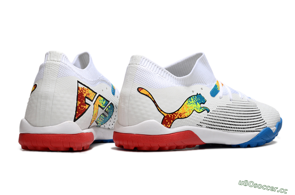 Men's Puma Future 7 Ultimate TF Artificial Turf Low-Tops Football Shoes - White/Yellow/Red/Blue 6