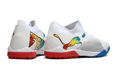 Men's Puma Future 7 Ultimate TF Artificial Turf Low-Tops Football Shoes - White/Yellow/Red/Blue
