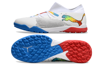 Men's Puma Future 7 Ultimate TF Artificial Turf Low-Tops Football Shoes - White/Yellow/Red/Blue