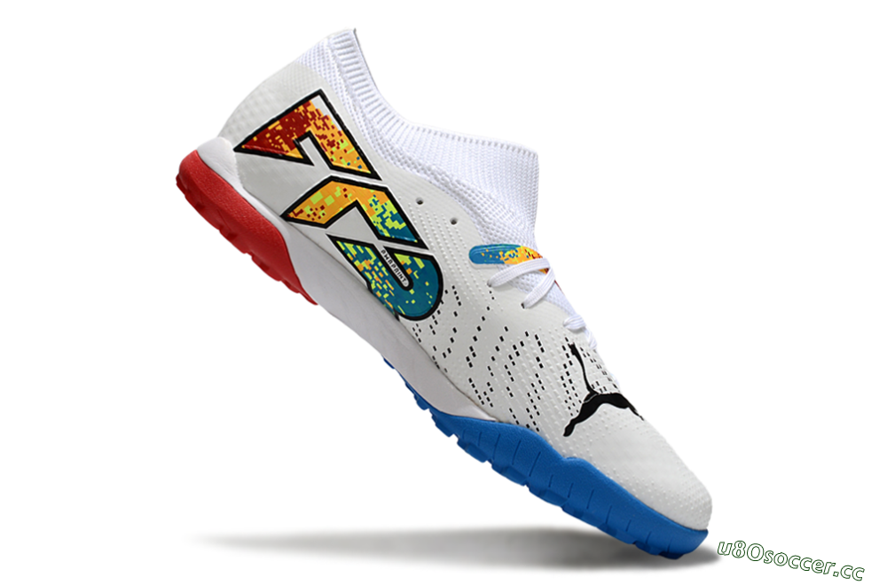 Men's Puma Future 7 Ultimate TF Artificial Turf Low-Tops Football Shoes - White/Yellow/Red/Blue 4