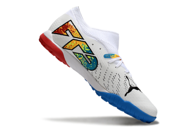 Men's Puma Future 7 Ultimate TF Artificial Turf Low-Tops Football Shoes - White/Yellow/Red/Blue