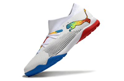Men's Puma Future 7 Ultimate TF Artificial Turf Low-Tops Football Shoes - White/Yellow/Red/Blue