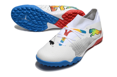 Men's Puma Future 7 Ultimate TF Artificial Turf Low-Tops Football Shoes - White/Yellow/Red/Blue