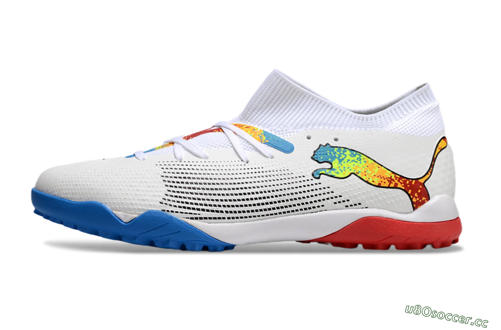 Men's Puma Future 7 Ultimate TF Artificial Turf Low-Tops Football Shoes - White/Yellow/Red/Blue 0