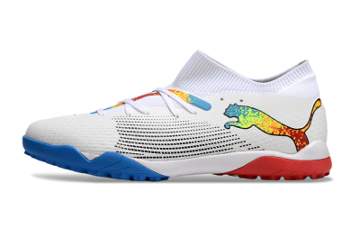 Men's Puma Future 7 Ultimate TF Artificial Turf Low-Tops Football Shoes - White/Yellow/Red/Blue