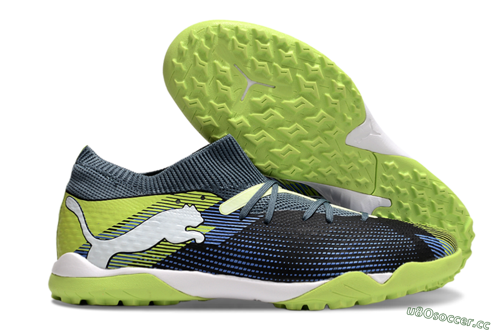 Men's Puma Future 7 Ultimate TF Artificial Turf Low-Tops Football Shoes - Black/Blue/Yellow 2
