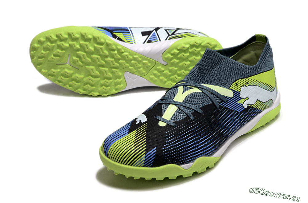 Men's Puma Future 7 Ultimate TF Artificial Turf Low-Tops Football Shoes - Black/Blue/Yellow 3