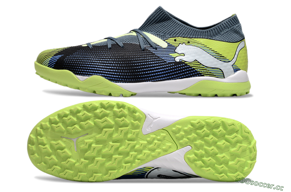 Men's Puma Future 7 Ultimate TF Artificial Turf Low-Tops Football Shoes - Black/Blue/Yellow 1