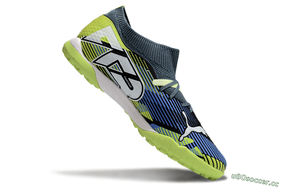 Men's Puma Future 7 Ultimate TF Artificial Turf Low-Tops Football Shoes - Black/Blue/Yellow 4