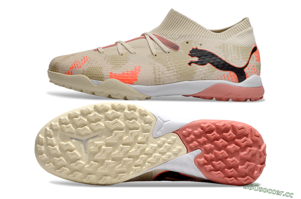 Men's Puma Future 7 Ultimate TF Artificial Turf Low-Tops Football Shoes - Beige/Black/Red 1