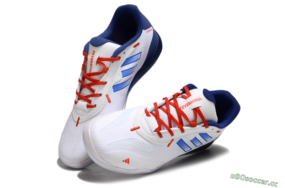 Men's Adidas Fevernova IC Indoor & Futsal Low-Tops Football Shoes - White/Blue/Red 3