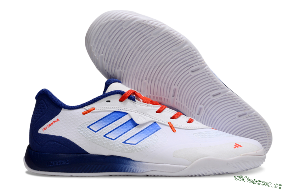 Men's Adidas Fevernova IC Indoor & Futsal Low-Tops Football Shoes - White/Blue/Red 2
