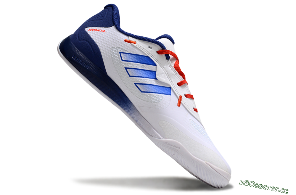 Men's Adidas Fevernova IC Indoor & Futsal Low-Tops Football Shoes - White/Blue/Red 4