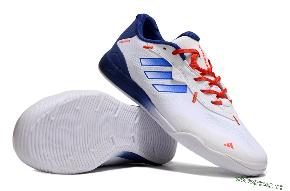 Men's Adidas Fevernova IC Indoor & Futsal Low-Tops Football Shoes - White/Blue/Red 1