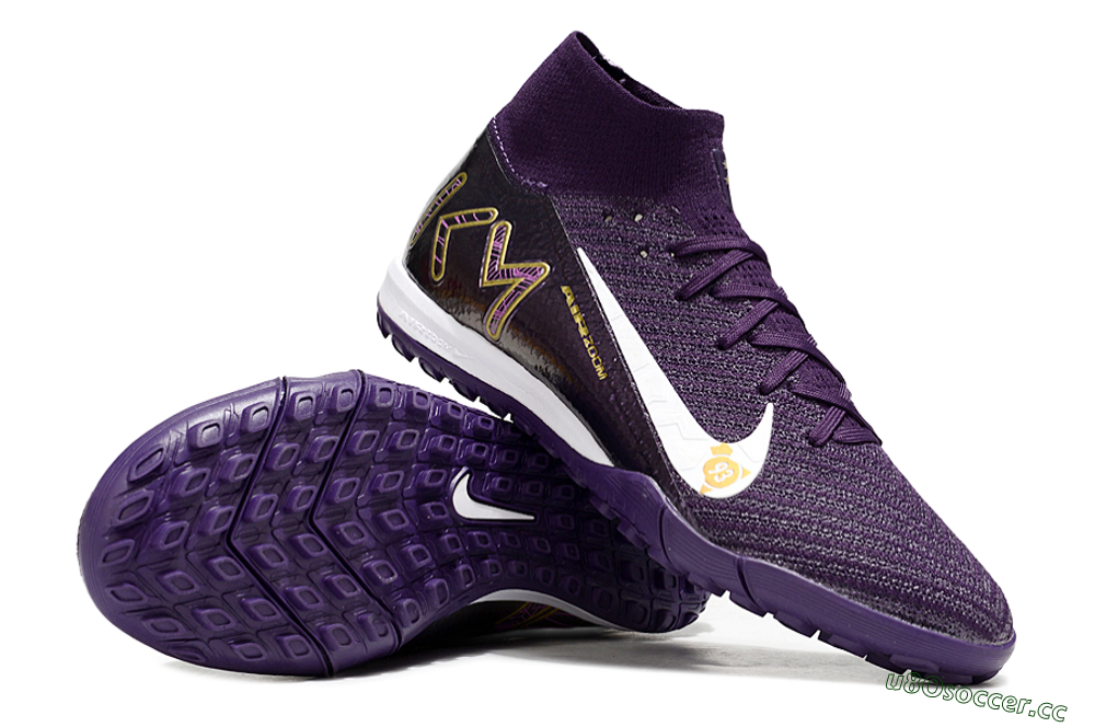 Unisex Nike Air Zoom Mercurial Superfly 10 Elite TF Artificial Turf High-Tops Football Shoes - Purple/White/Gold 3