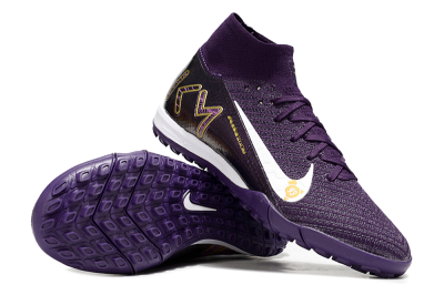 Unisex Nike Air Zoom Mercurial Superfly 10 Elite TF Artificial Turf High-Tops Football Shoes - Purple/White/Gold