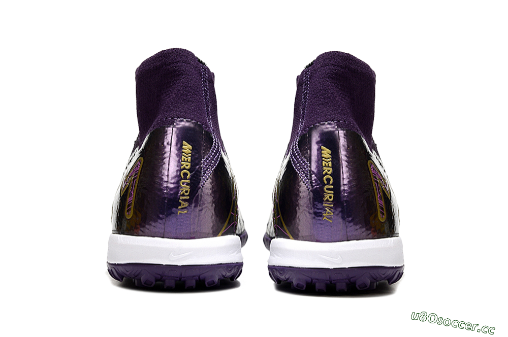Unisex Nike Air Zoom Mercurial Superfly 10 Elite TF Artificial Turf High-Tops Football Shoes - Purple/White/Gold 5