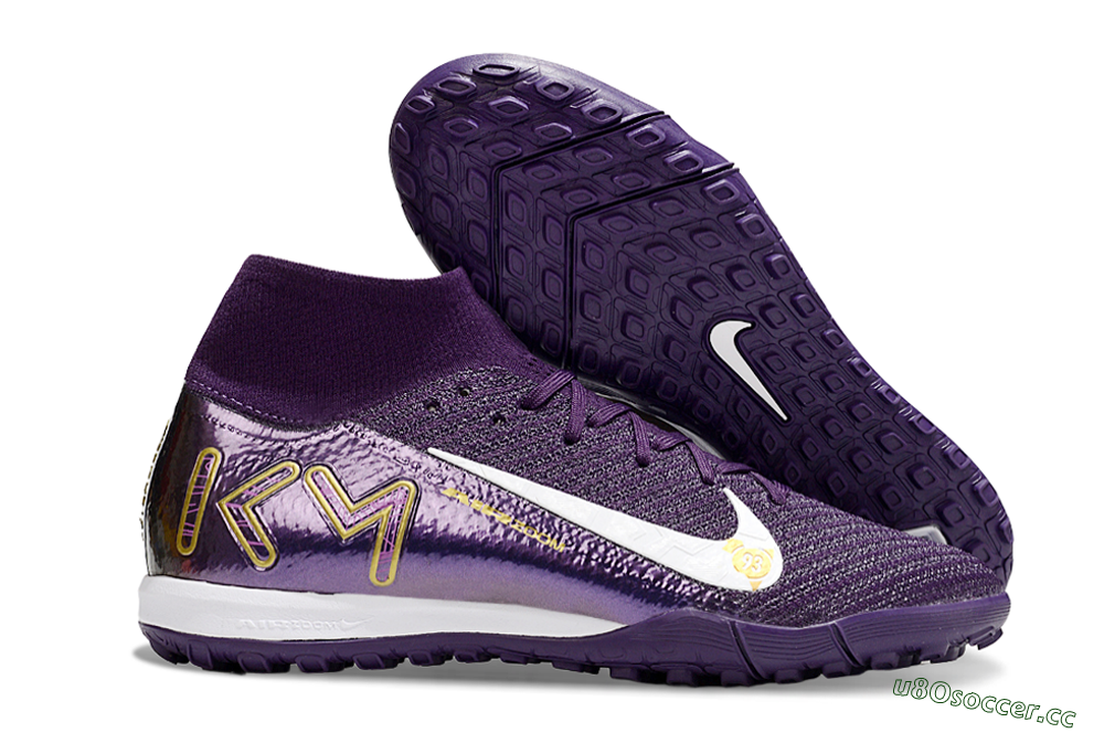 Unisex Nike Air Zoom Mercurial Superfly 10 Elite TF Artificial Turf High-Tops Football Shoes - Purple/White/Gold 2